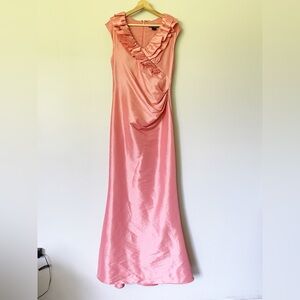 Jessica Howard Dress Size 12 Gown Ruffled V-Neck Salmon Pink Iridescent Wedding